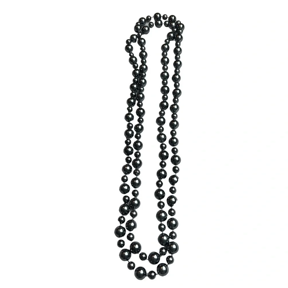 Gunmetal Grayish Black Faux Pearl Long Necklace - Picture 3 of 11